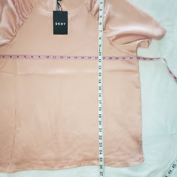 DKNY Peach Satin Ruched Short Sleeve Top--NWT--XL - Picture 14 of 14